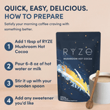 RYZE Mushroom Hot Cocoa — Organic Instant Cocoa with L-Theanine & Melatonin, 20 Servings